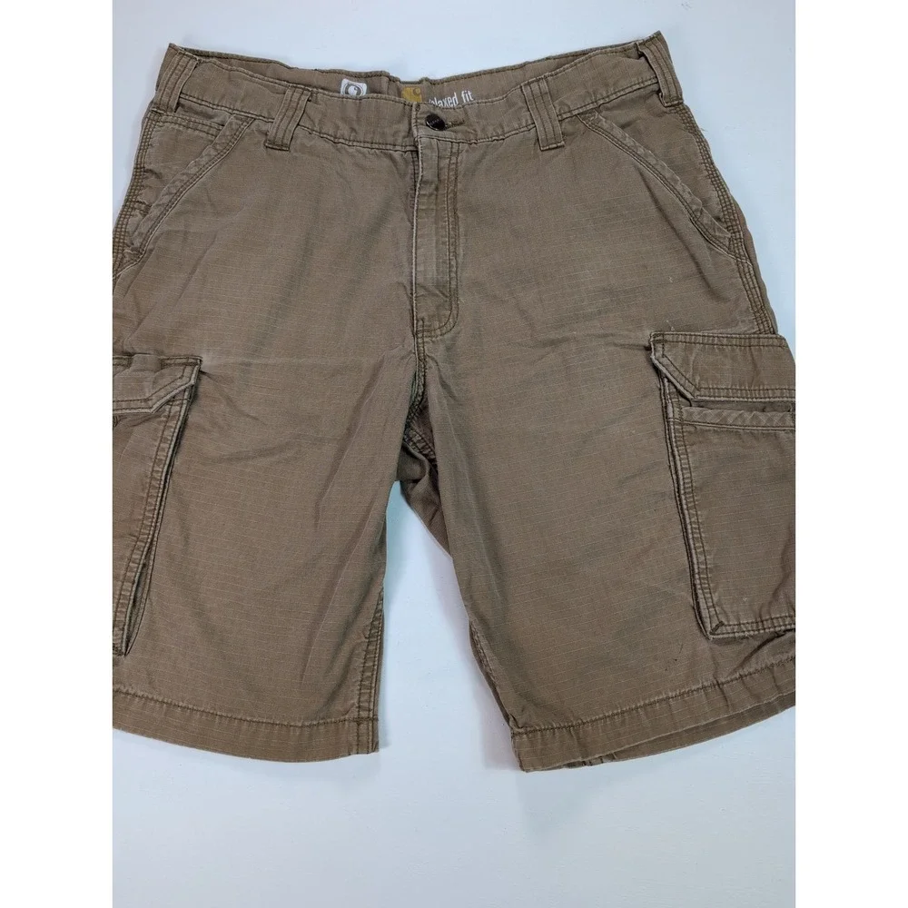 Carhartt Force Relaxed Fit Cargo Shorts Mens 34 Brown Ripstop Work Utility 9.5in